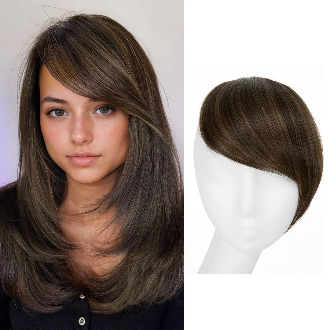 SARLA Clip in Side Bangs Extension Straight Synthetic Fake Bangs One Piece for Women Coffee Brown