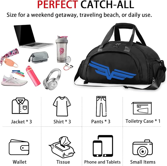 FIORETTO 30L Sports Gym Duffle Bag with Wet Pocket & Shoe Compartment, Weekender Hospital Overnight Bag for Women, Sports Holdall Backpack