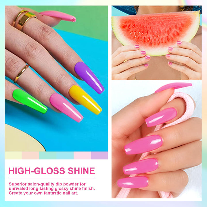 Honey Joy 8pcs/set Fine Dipping Powder Dip Kit Powder Nail Color System, Orange Green Yellow Red Purple Dark Blue, Like Gel Polish Effect, Even & Smooth Finishing (Dip-8pcs-02)