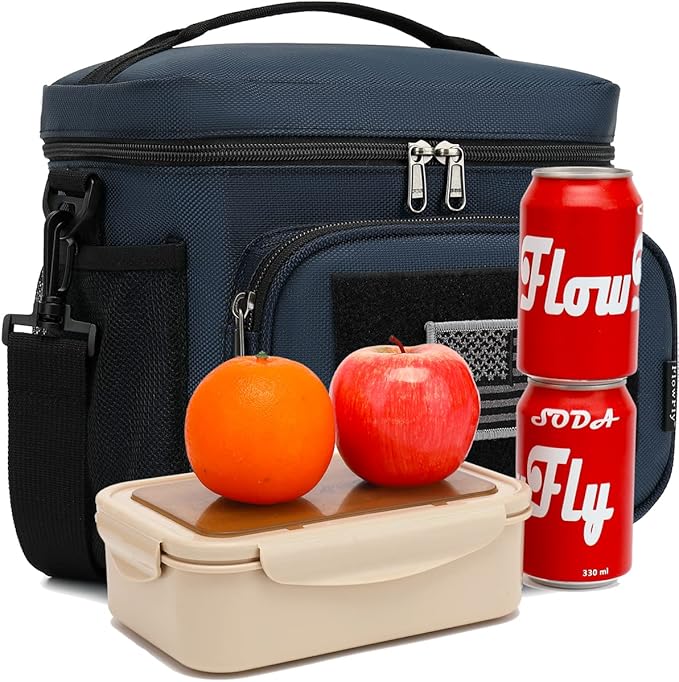 FlowFly Lunch Bag, Insulated Cooler, Thermal Lunch Box Tote with MOLLE/PALS Webbing, Adjustable Padded Shoulder Strap, for Tactical Men Women Adults and Boys Girls Kids (Cyan, Medium)