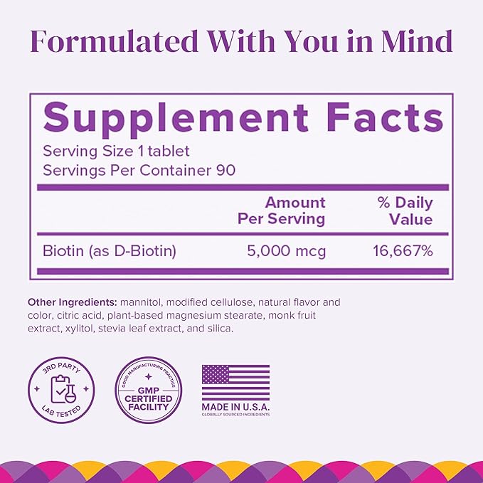 BariMelts Biotin 5000mcg, 90 Fast-Dissolving Tablets (3-Month Supply), Sugar-Free Bariatric Vitamins for Women, Natural Strawberry Flavor