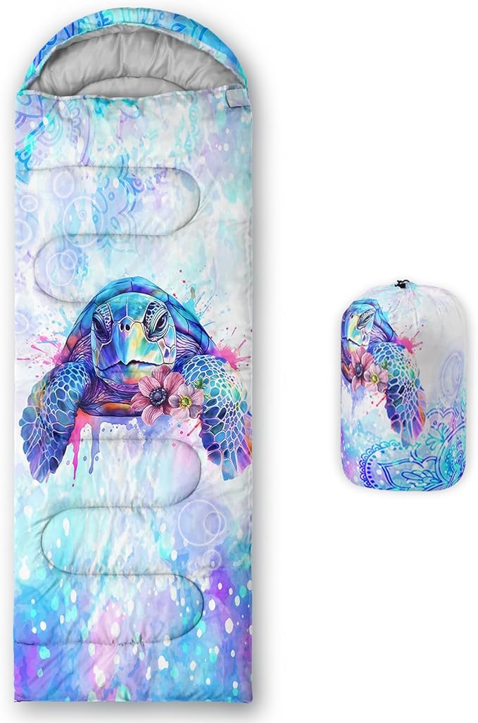 AILONEN Kids Floral Cat Camping Sleeping Bags,Lightweight & Waterproof,3 Season Warm & Cool Weather,Kawaii Kitten Sleeping Bags for Girls Adults,Travelling,Outdoors