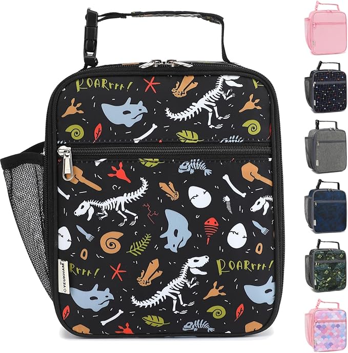 Lunch Box for Kids Boys Girls Men Women, Insulated Small Soft Cooler Lunch Bag Kit for School Work Picnic Travel - Reusable Portable lunchbox, Dinosaur Fossil