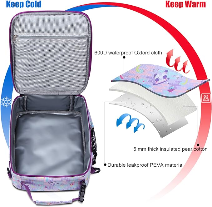 Kids Insulated Lunch Box Bag, Thermal Picnic Cool Bags with Adjustable Strap for Adults Children Women Men Boys Girls School Work (Mermaid01)