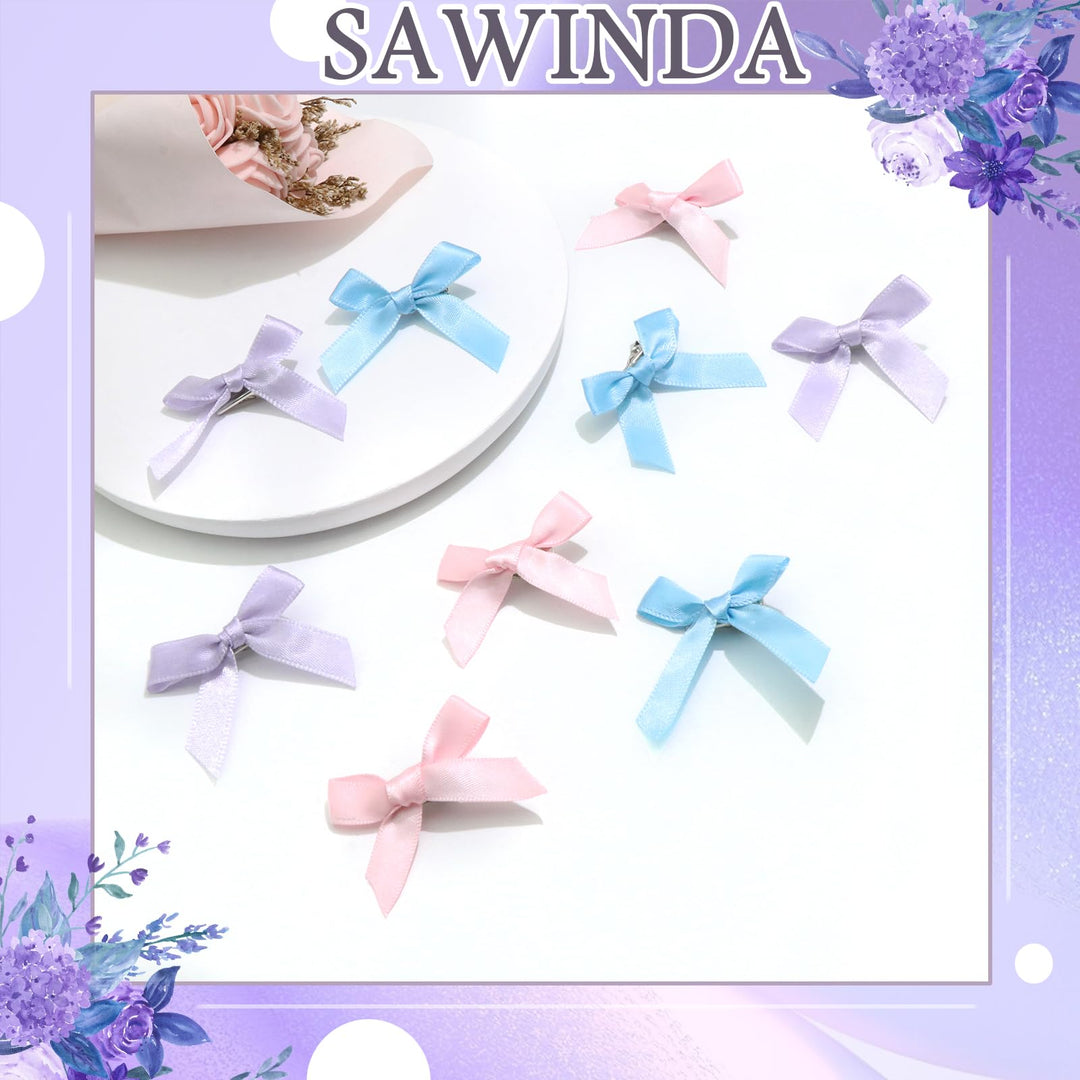 SAWINDA 30PCS Hair Accessories: Pink Satin Bows, Blue Mini Ribbons, Non-Slip Barrettes - Cute Clips for Kids, Women, and Girls
