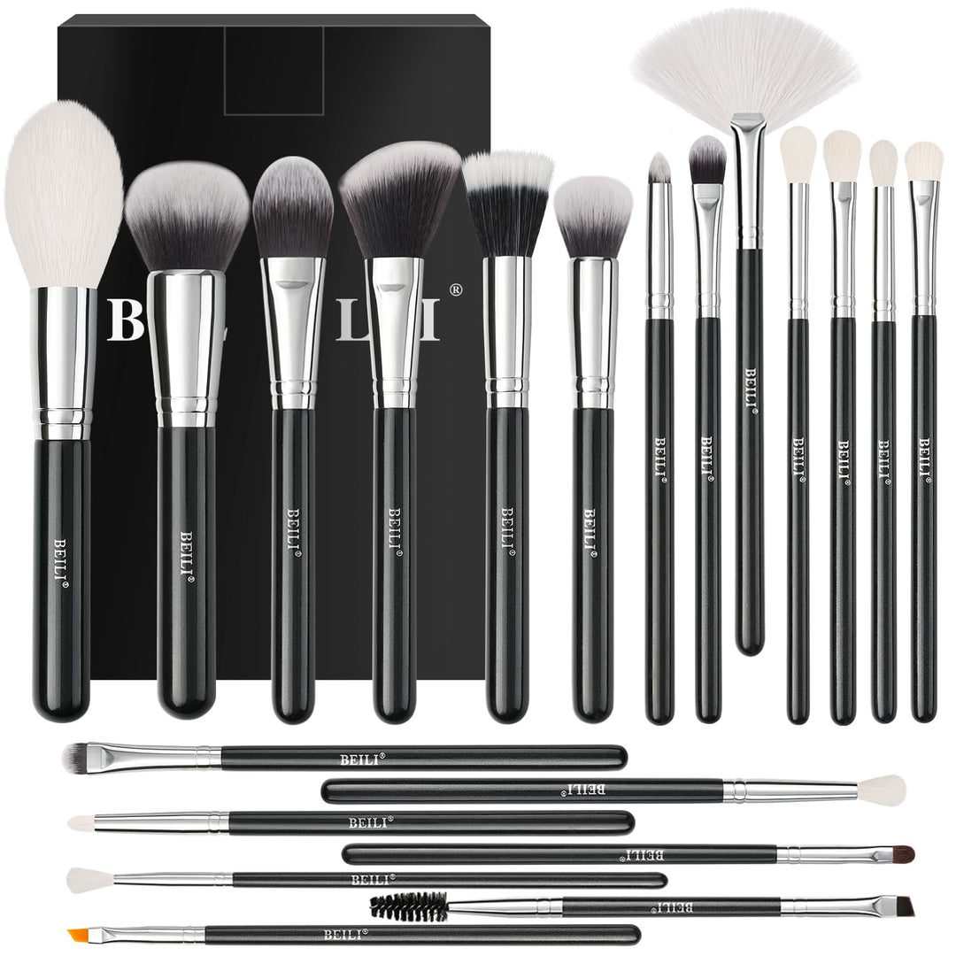 BEILI Makeup Brushes 20pcs Makeup Brush Set Premium Synthetic Kabuki Foundation Face Powder Fan Contour Concealer Eye Shadows Eyebrow Eyeliner Make Up Brush Tools Kit(Black)