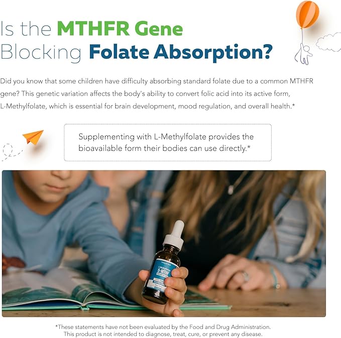 Organic Kids Methylfolate + Methyl B12 Cofactor - Organic Berry Flavor, Sublingual Form - 5-MTHF Form, Superior Form of Folate - Adjustable Dosing for All Ages - Mood, Behavior, Cognition - 1 oz.