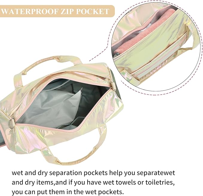 Gym Sports Duffle With Wet Pocket, Dance and Overnight Bag With Waterproof Shoe Pouch and Air Hole for Girls, Kids, Women - Travel Foldable
