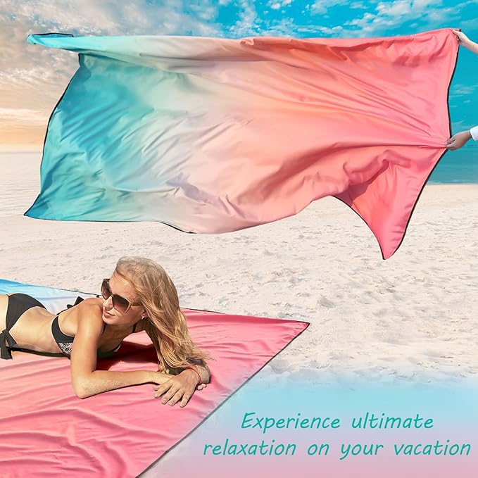 Beach Blanket Waterproof Sandproof Beach Mat 79" X 83" /10'x9'for 2-8 Adults Quick Drying Outdoor Picnic Mat Beach Accessories for Travel, Camping, Hiking