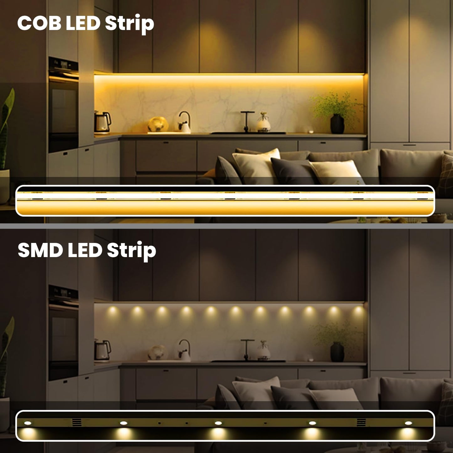ACELUMO Dotless LED Strip 10m, COB LED Strip Warm White with Smart App Control and Remote, Timer Function, 8mm Width, Dimmable Strip Lights for Home Decoration, (3000K, 10m)