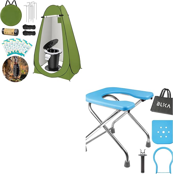 BLIKA Portable Toilet Kit for Camping, Camp Toilet with Pop-Up Privacy Tent, Toilet Bags and Eco Absorbent Gel, Foldable Portable Toilet for Adults, Portable Outdoor Shower Tent Camp Toilet