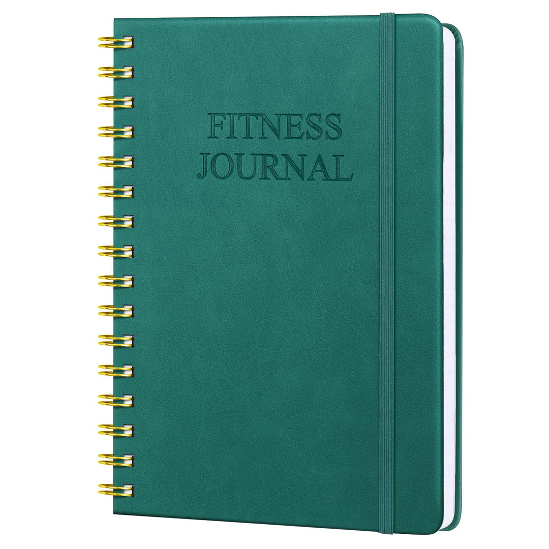 Fitness Journal-Workout Journal for Women & Men, Hard Cover Leather Fitness Planner, Workout Log Book With Gym Goals, Calendar, Progress Tracker, A5-5.7" x 8.3" - Green