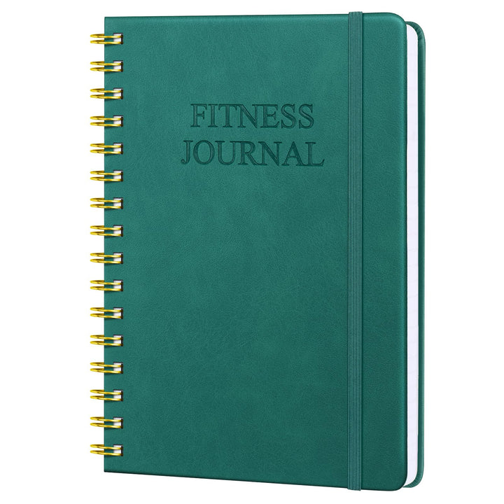 Fitness Journal-Workout Journal for Women & Men, Hard Cover Leather Fitness Planner, Workout Log Book With Gym Goals, Calendar, Progress Tracker, A5-5.7" x 8.3" - Green