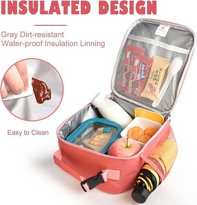 Lunch Box Kids,Premium Insulated Lunch Bag for Girls Boys,Soft Bag Mini Cooler Back to School Thermal Reusable Lunch Bag for Work School Picnic (Pink)