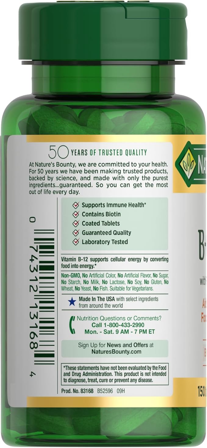 Nature's Bounty Super B Complex Vitamins with Vitamin C & Folic Acid, Vitamins for Immune & Cellular Energy Support, 150 Tablets
