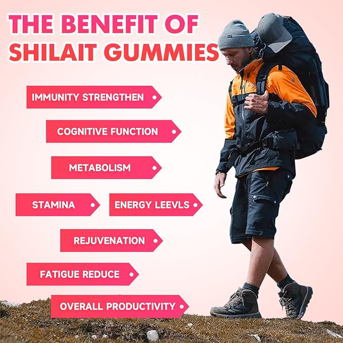 Shilajit Gummies for Men & Women, 1000MG Shilajit Supplement with 85+ Trace Minerals & Fulvic Acid for Energy, Immunity, Sugar-Free, Strawberry-60 Count