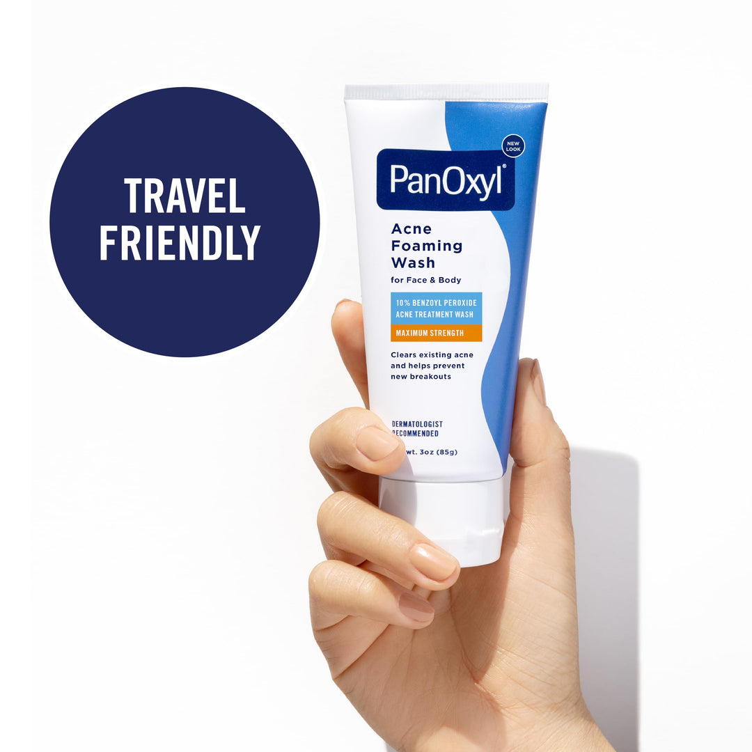 PanOxyl Acne Foaming Wash Benzoyl Peroxide 10% Maximum Strength Antimicrobial, 3 oz. - Travel Size