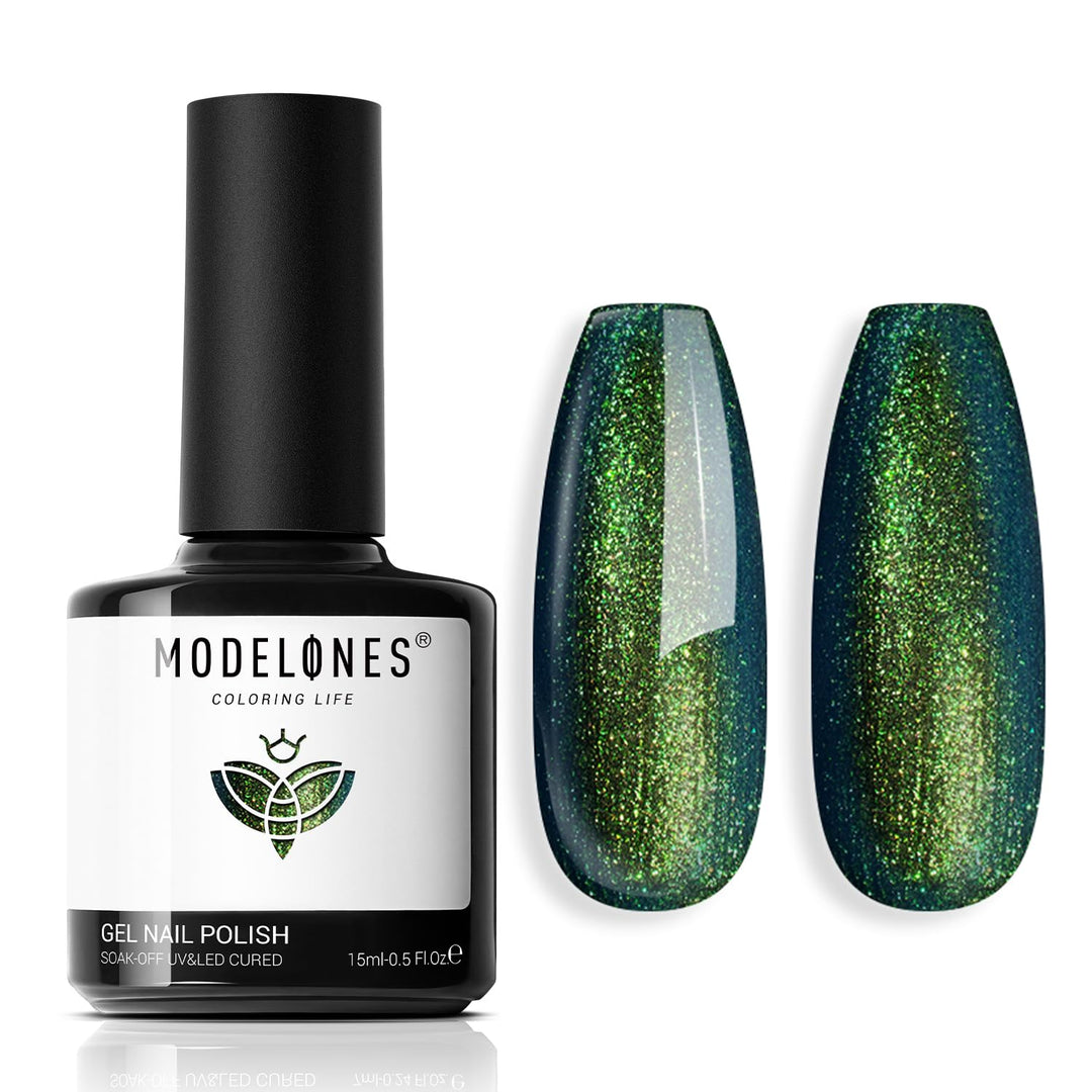 Modelones Green Gel Nail Polish, 15Ml Sparkle Green Chameleon Glitter Holographic Spring Nail Polish St. Patrick 'S Day Gel Poli