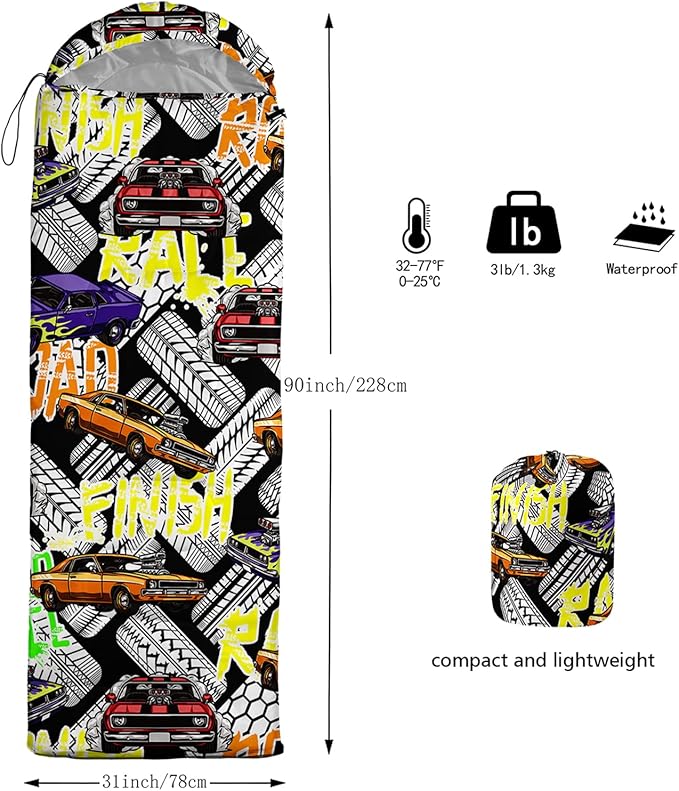 AILONEN Boys Sports Camping Sleeping Bags,Lightweight & Waterproof,3 Season Warm & Cool Weather,Black Player Basketball Sleeping Bags for Kids Adults,Travelling,Outdoors