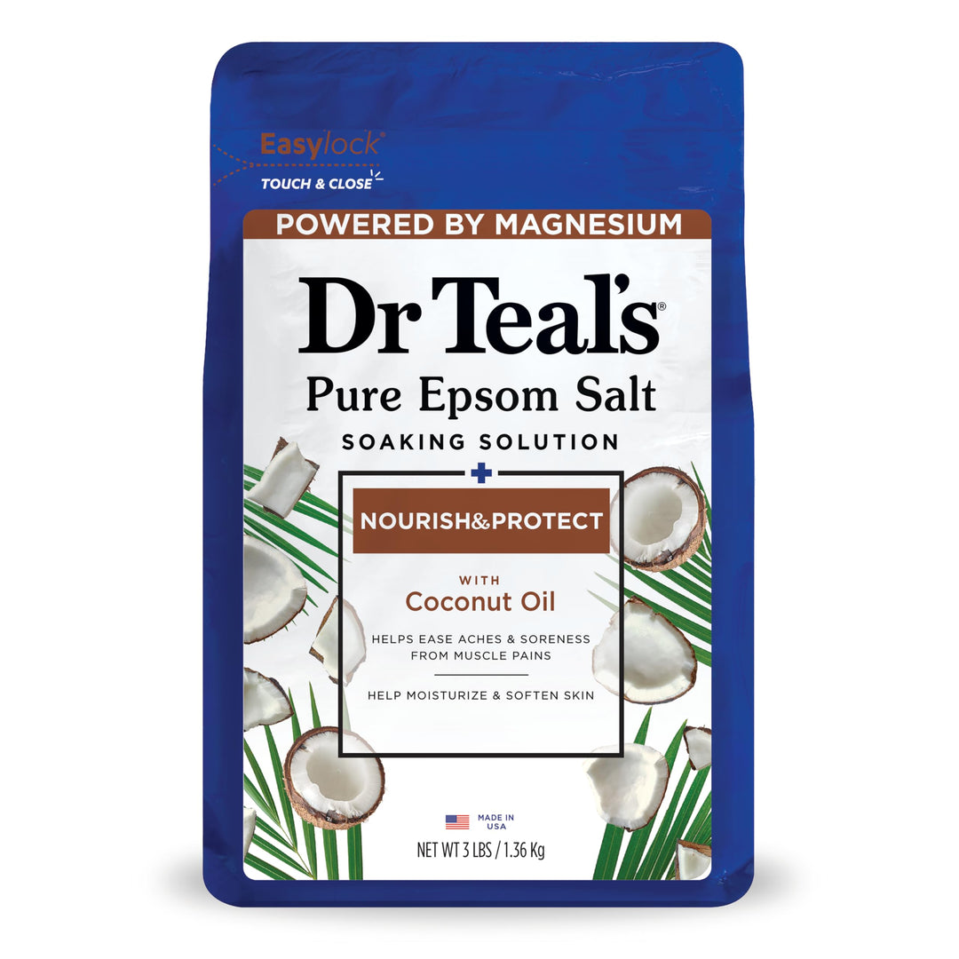 Dr Teal's Salt Soak with Pure Epsom Salt, Nourish & Protect with Coconut Oil, 3 lbs