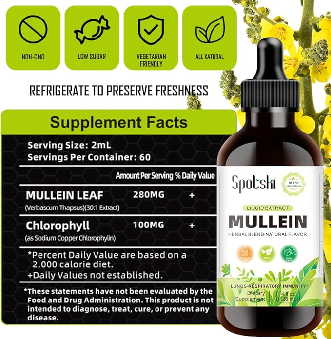 Mullein Drops for Lungs - Lung Detox for Respiratory System, Natural Sleep Aid & Immune Support, Tincture Drops Non-GMO, Vegetarian 1 Month Supply