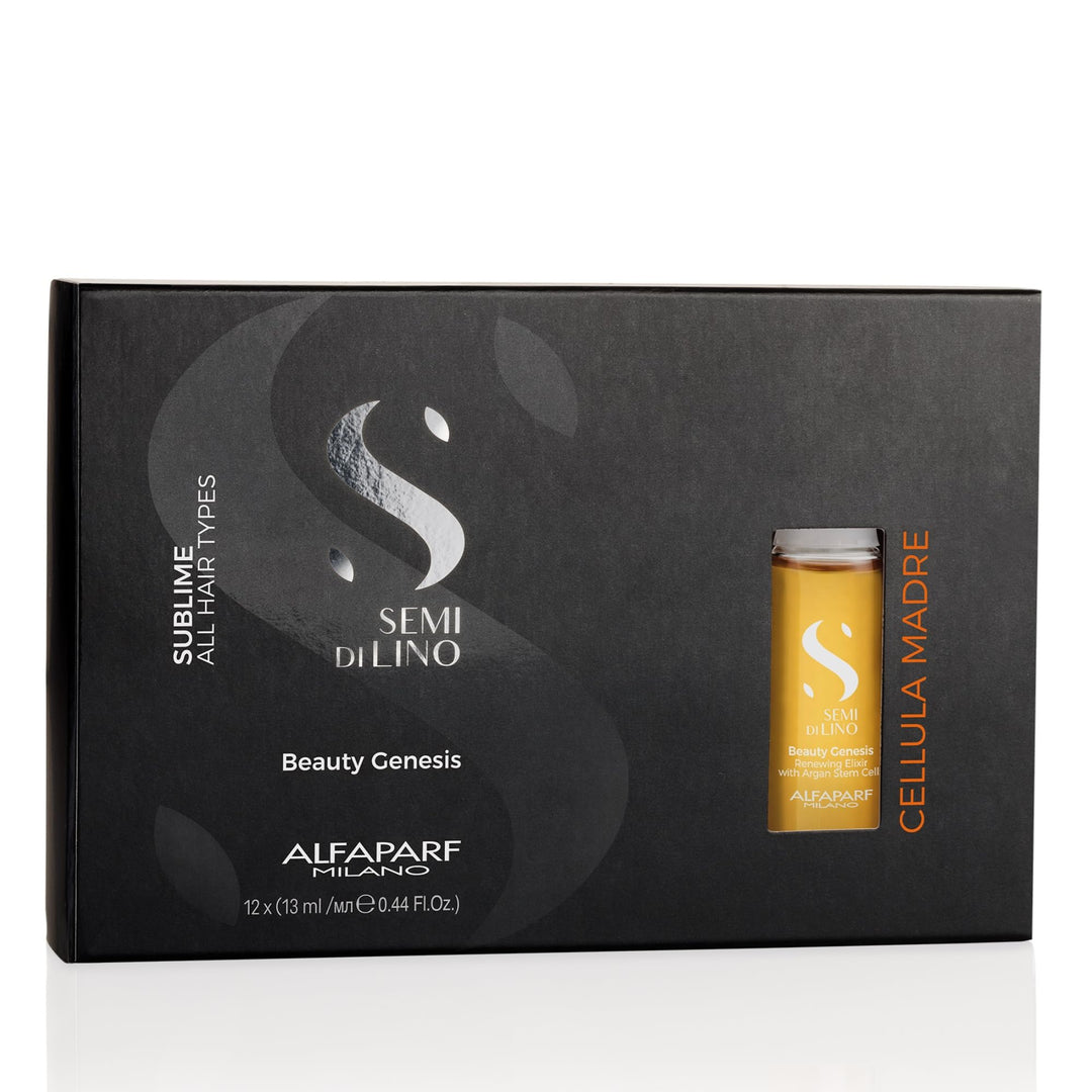 Alfaparf Milano Semi Di Lino Sublime Cellula Madre Beauty Genesis Vials - Argan Ampoules For Radiant And Healthy Hair - Protects