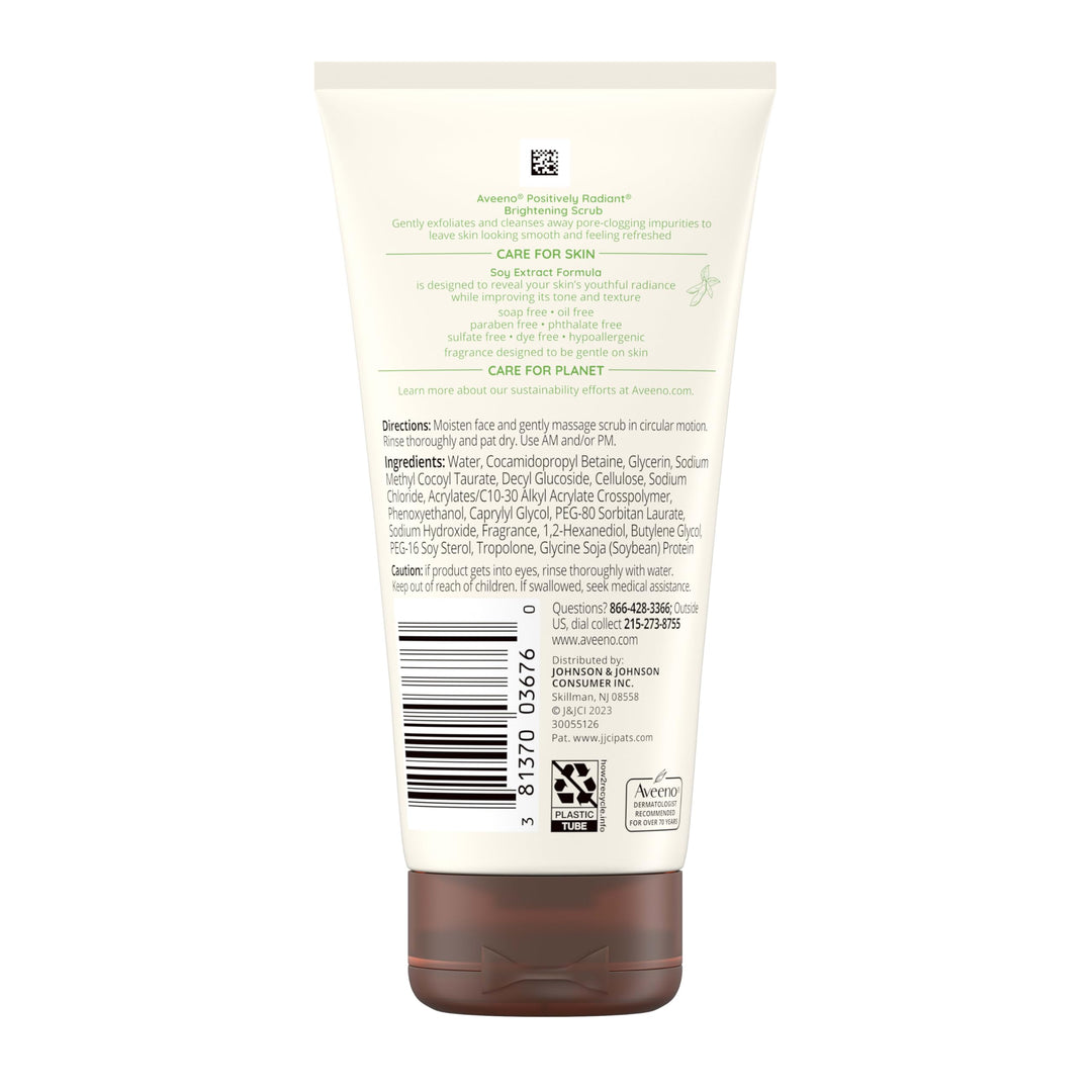 Aveeno Positively Radiant Skin Brightening Exfoliating Daily Facial Scrub, Moisture-Rich Soy Extract, helps improve skin tone & texture, Oil-& Soap-Free, Hypoallergenic, 5 oz