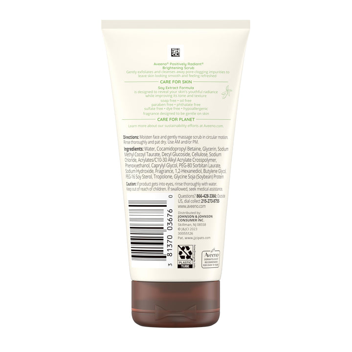 Aveeno Positively Radiant Skin Brightening Exfoliating Daily Facial Scrub, Moisture-Rich Soy Extract, helps improve skin tone & texture, Oil-& Soap-Free, Hypoallergenic, 5 oz