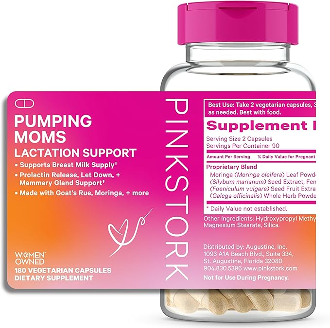 Pink Stork Pumping Moms Lactation Support for Breast Milk Supply with Goat's Rue and Moringa - 180 Capsules