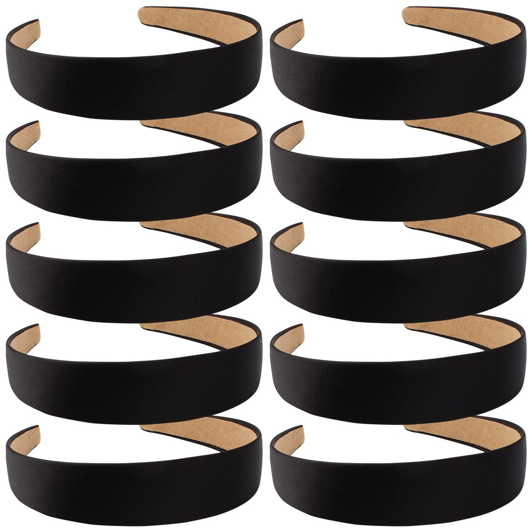 Wecoe 10 Pack Black Headband For Women 1.3 Inch Satin Headbands Wide Headband For Women Non Slip Fashion Halloween Diy Headbands