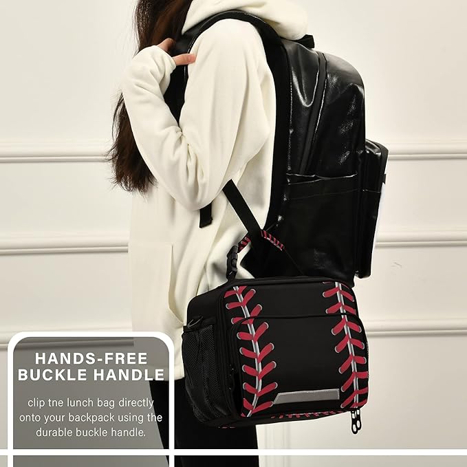 Baseball Lunch Bag Insulated Black Lunch Box Cooler Cooling Tote Food Container for Adults Men Women