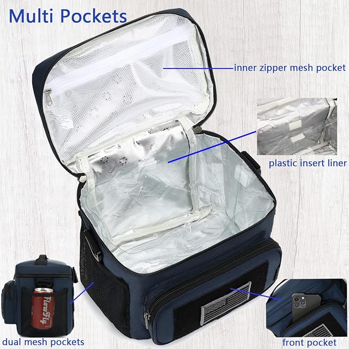 FlowFly Lunch Bag, Insulated Cooler, Thermal Lunch Box Tote with MOLLE/PALS Webbing, Adjustable Padded Shoulder Strap, for Tactical Men Women Adults and Boys Girls Kids (Cyan, Medium)