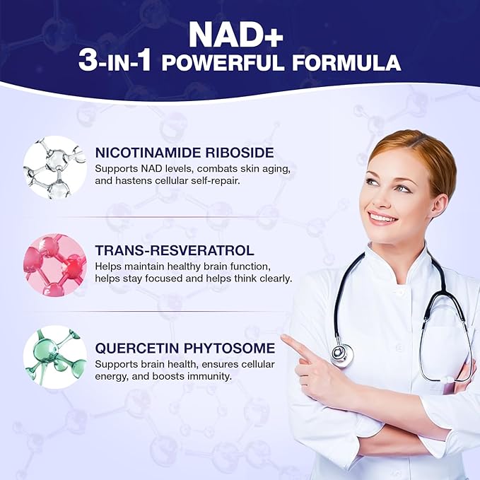 NAD+ Supplement - NAD Nicotinamide Riboside Resveratrol 900mg, Liposomal NAD Plus for Men and Women, NR Supplement Support for Energy Anti-Aging Focus