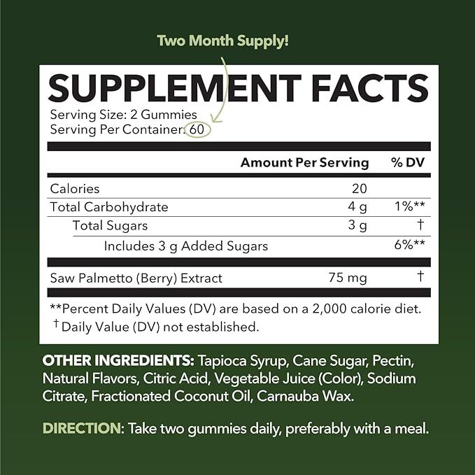 Saw Palmetto for Men Gummies - DHT Blocker Supplement for Hair Health and Male Patterned Balding - 120 Count - Supports Scalp and Prostate Wellness - Raspberry Flavor - Vegan, Non-GMO, 2 Month Supply