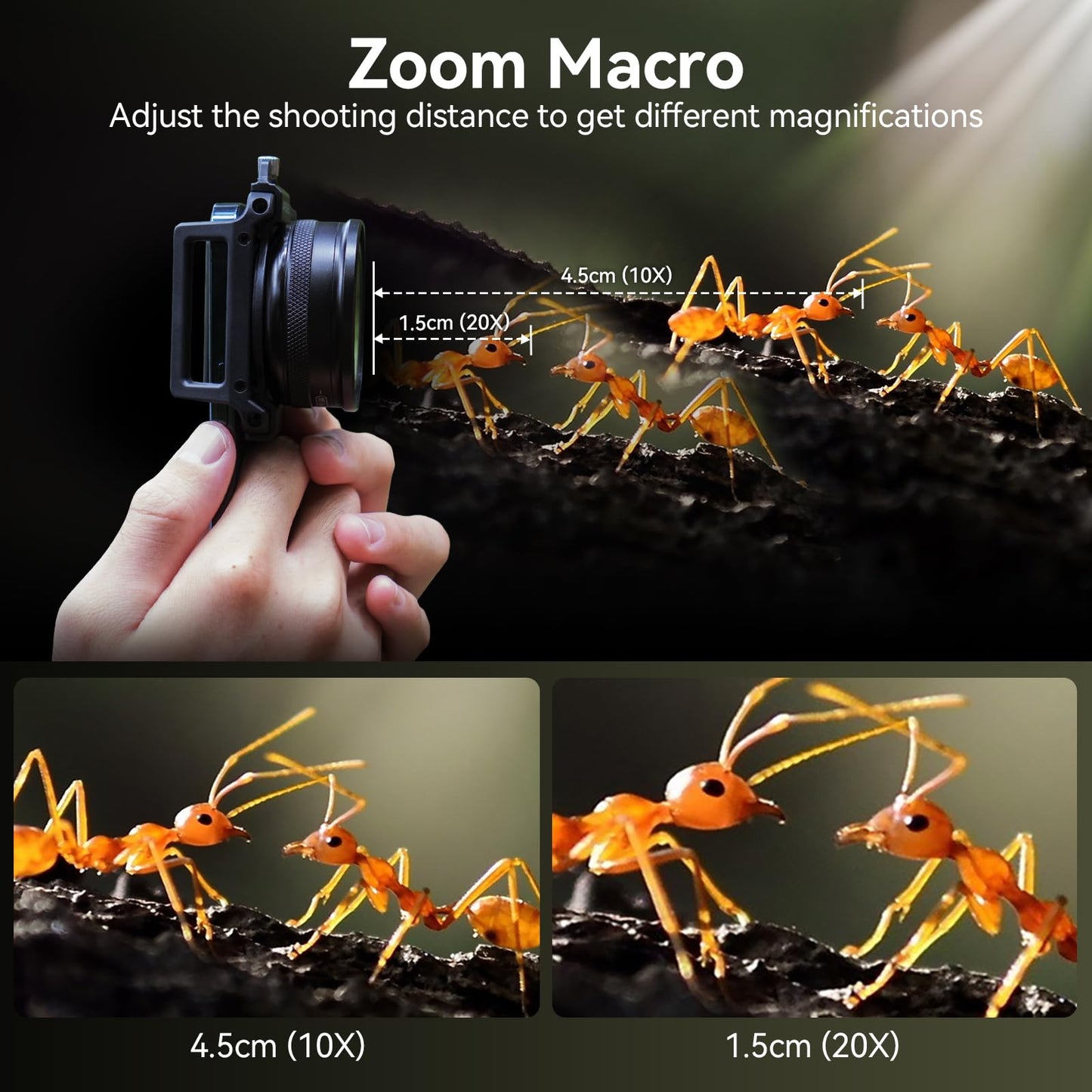 10-20x Zoom Macro Lens Set with Fill Light for Smartphones, Macro Phone Lens with Universal Lens Clip, HD Photography for iPhone and Android Phones