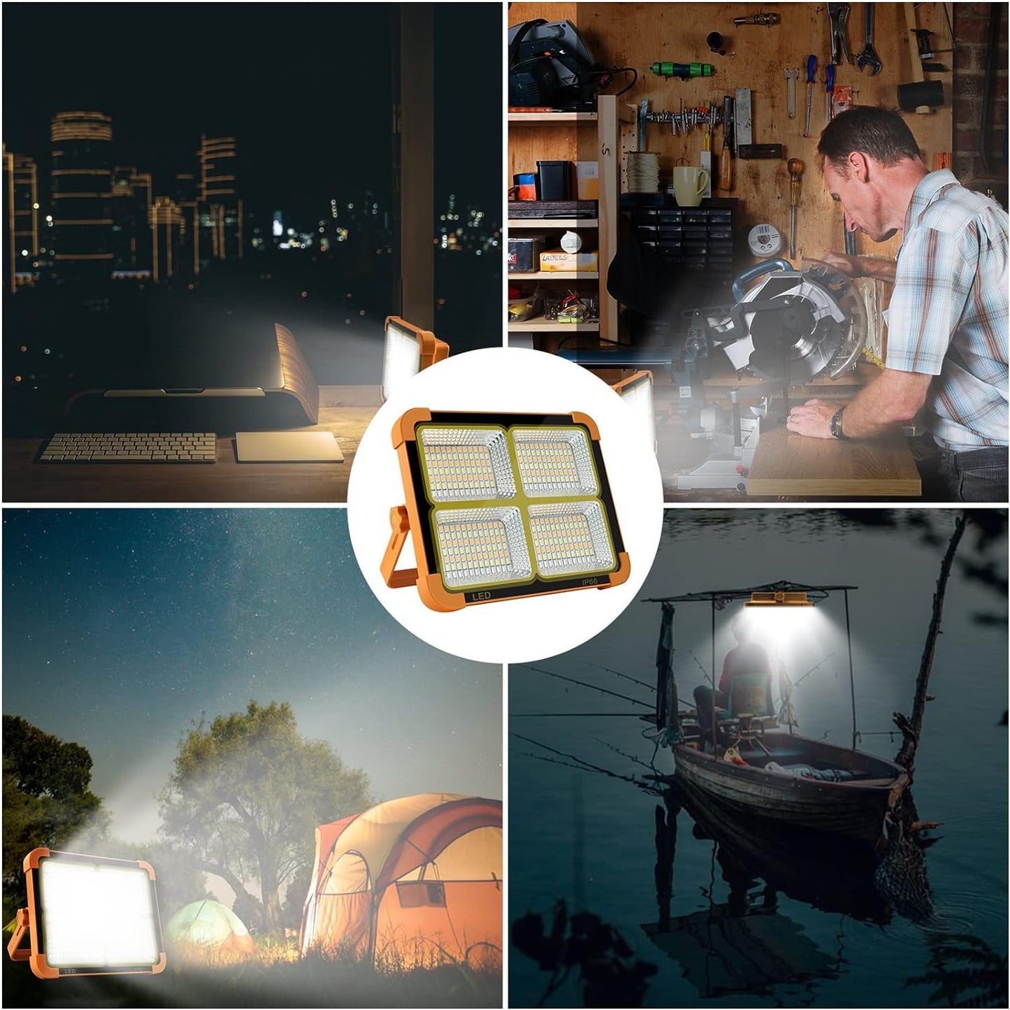 100W Rechargeable Work Light, 10000Lum Portable Solar LED Floodlight with USB Port/Magnetic/ 16500mAh/ 4 Lighting Modes, Emergency Work Lamp Job Site Ligh for Camping, Fishing