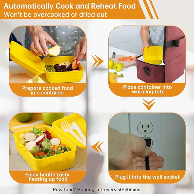 Aotto Portable Electric Lunch Box Food Heater - 110V Portable Oven and Food Warmer, Heated Lunch Box for Adults, Cook, Reheat, and Keep Meals Warm for Travel, Office, and Home - Red