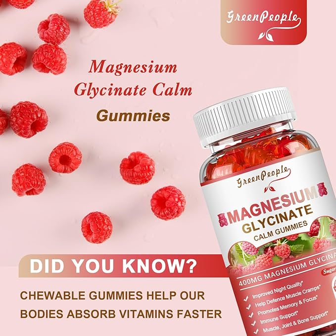 Magnesium Glycinate Gummies 400mg - Sugar Free Magnesium Potassium Supplement with Magnesium Malate, Vitamin D, B6, and CoQ10 for Calm Support & Sleep for Adults - Raspberry Gummies