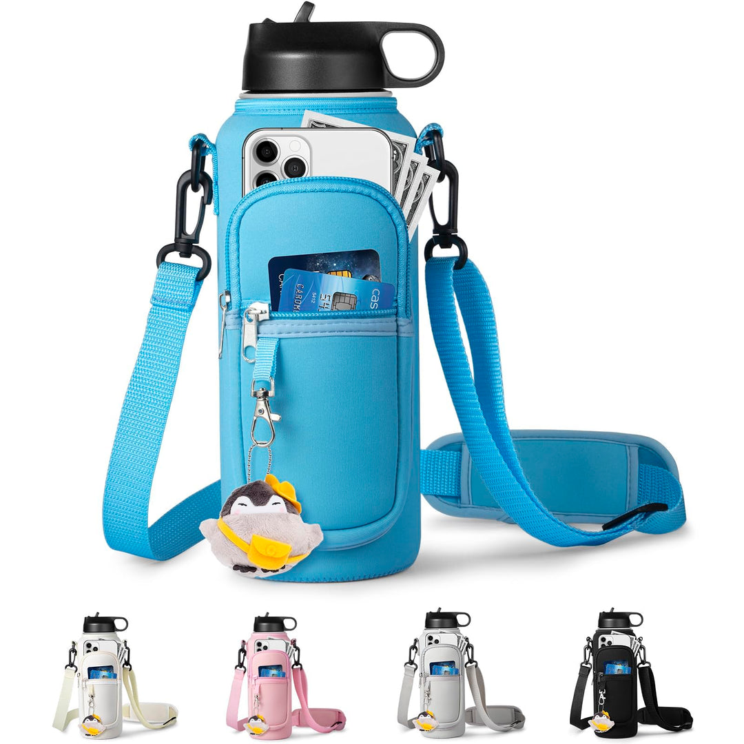 RRegeny Water Bottle Holder with Strap for Hydroflask 32oz 40oz Insulated Water Bottle, Carrier Sling Bag with Phone Pocket Water Bottle Sleeve for Men Women Hiking Camping Travelling