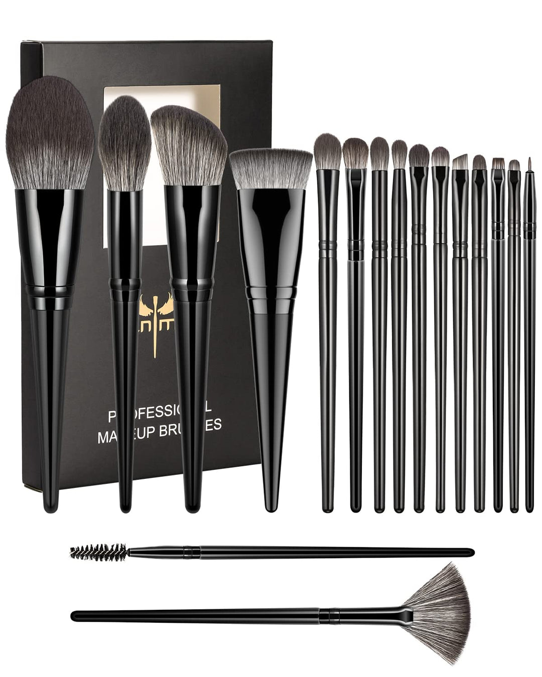 Anmor Luxurious Black Makeup Brush Set, Premium Makeup Brushes For Foundation Kabuki Powder Blush Eyeshadow Blending Crease Make