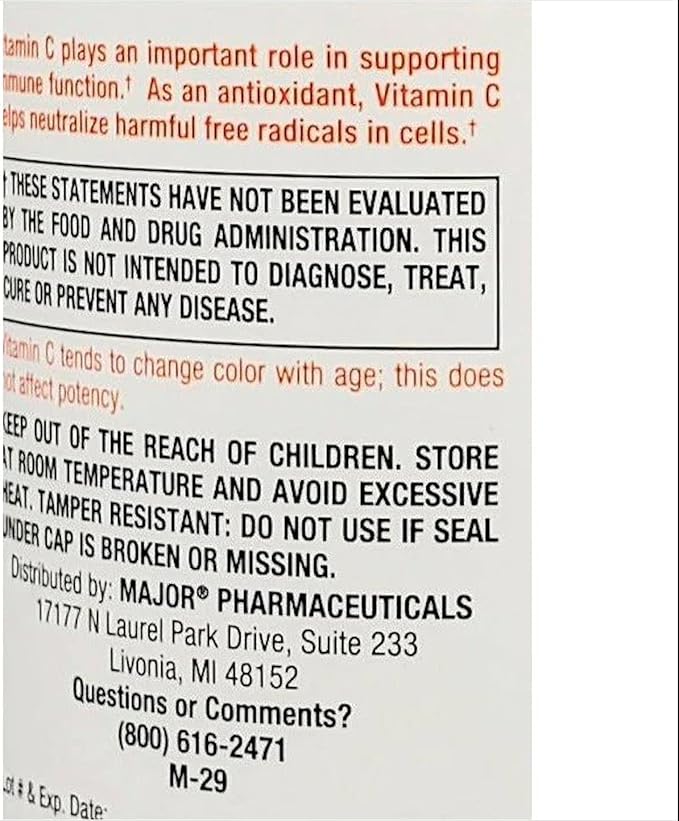 MAJOR Vitamin C-500 mg Ascorbic Acid - New Formula - Vitamin C Tablets - Dietary Supplement - 300 Tablets