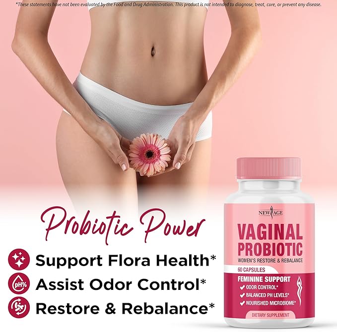 NEW AGE Vaginal Probiotics for Women with Prebiotics, Cranberry Extract, and a Lactobacillus Probiotic Blend, Supports Healthy pH Balance, Odor Control, Vaginal Flora - 180 Capsules