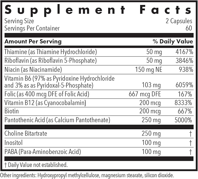 Allergy Research Group Super Vitamin B Complex - Vitamin B for Men & Women, Vitamin B Supplement, Vitamin B12, Vitamin B6, Vegetarian Capsules, Corn-Free, Yeast-Free - 120 Count