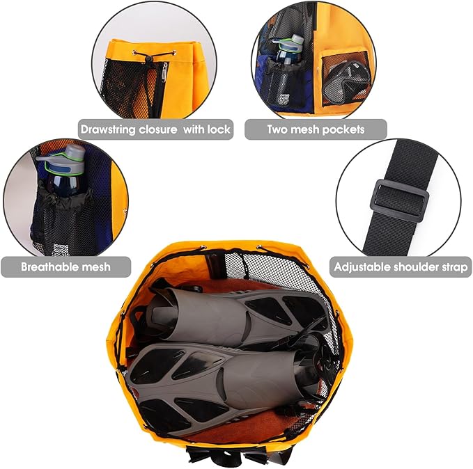 WANDF Swim Bag Mesh Drawstring Backpack with Wet Pocket for Swimming, Gym, and Workout Gear