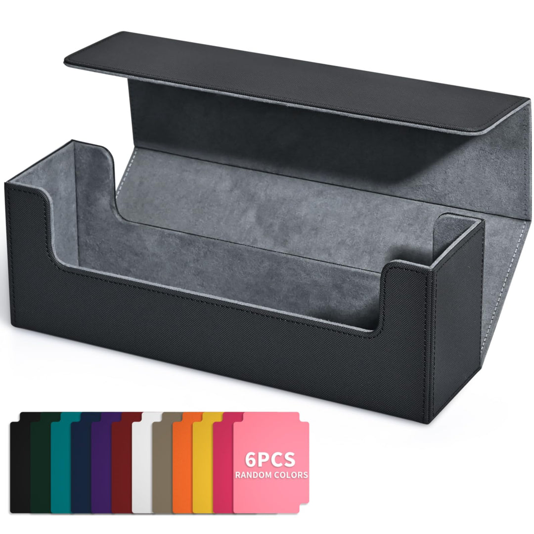 UAONO Card Storage Box for Trading Cards, Premium Card Deck Case Holds 600+ Single Sleeved Cards for MTG Yugioh TCG, Strong Magnet Card Box Fits Magic Game Cards (Black)