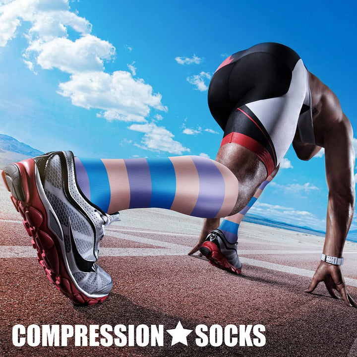 CHARMKING Compression Socks for Women & Men Circulation (3 Pairs) 15-20 mmHg is Best Athletic for Running, Flight Travel, Support, Cycling, Pregnant - Boost Performance, Durability (L/XL,Multi 51)