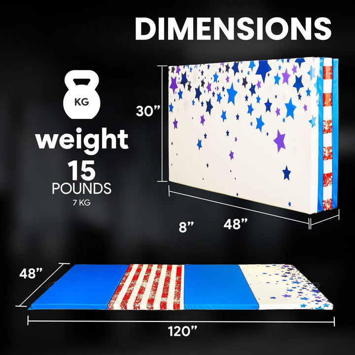 BalanceFrom All Purpose 4'x10'x2" Extra Thick High Density Anti Tear Gymnastics Gym Folding Exercise Aerobics Mats, Star-Stripe
