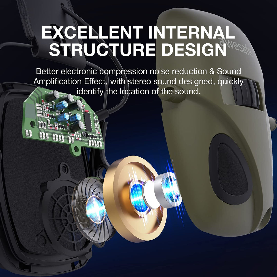 awesafe Electronic Shooting Earmuffs Ear Hearing Protection Headphones for Shooter Gun Range Noise Reduction Sound Amplification (Green)