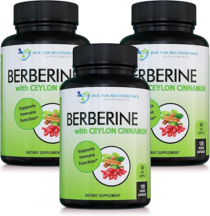 DOCTOR RECOMMENDED SUPPLEMENTS Berberine with Ceylon Cinnamon - 1200mg Berberine & 100mg Organic Ceylon Cinnamon - 120 Veggie Capsules, (Pack of 3)
