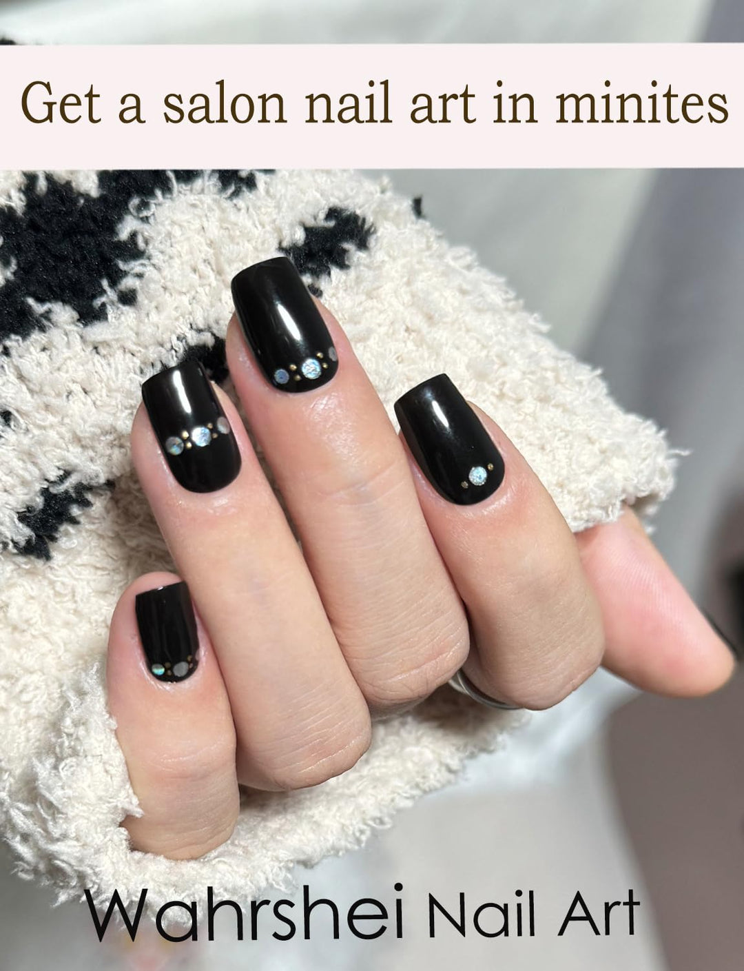 Semi Cured Gel Nail Strips, 20pcs Gel Nail Stickers UV, Semi Cured Gel Nail Wraps for Home Nails DIY -Black & Diamond